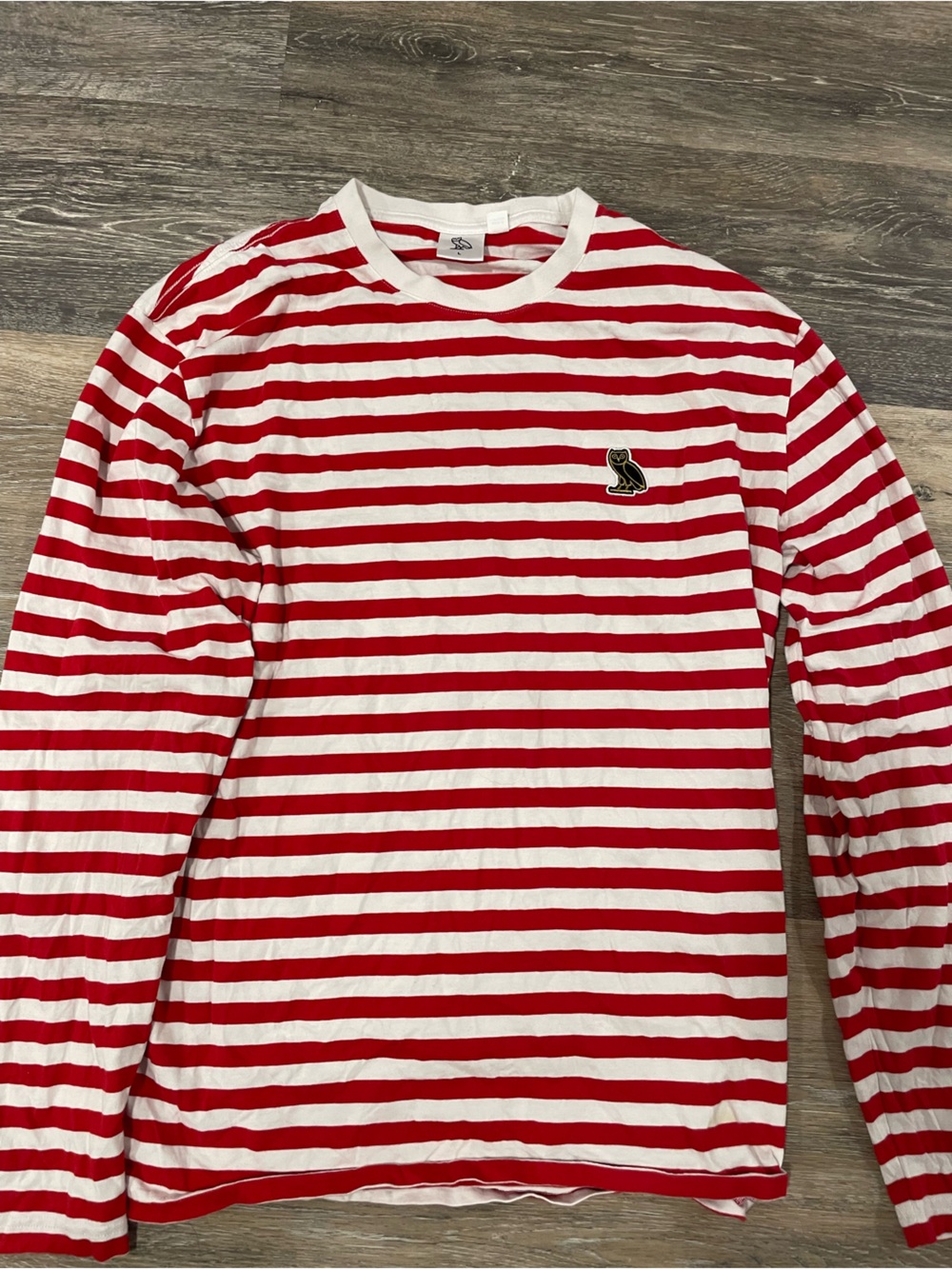 Red and White Striped ovo Long Sleeve Men's shirt